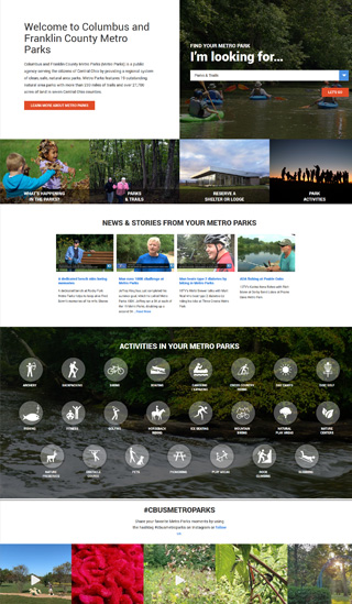 Metro Parks website home page layout design