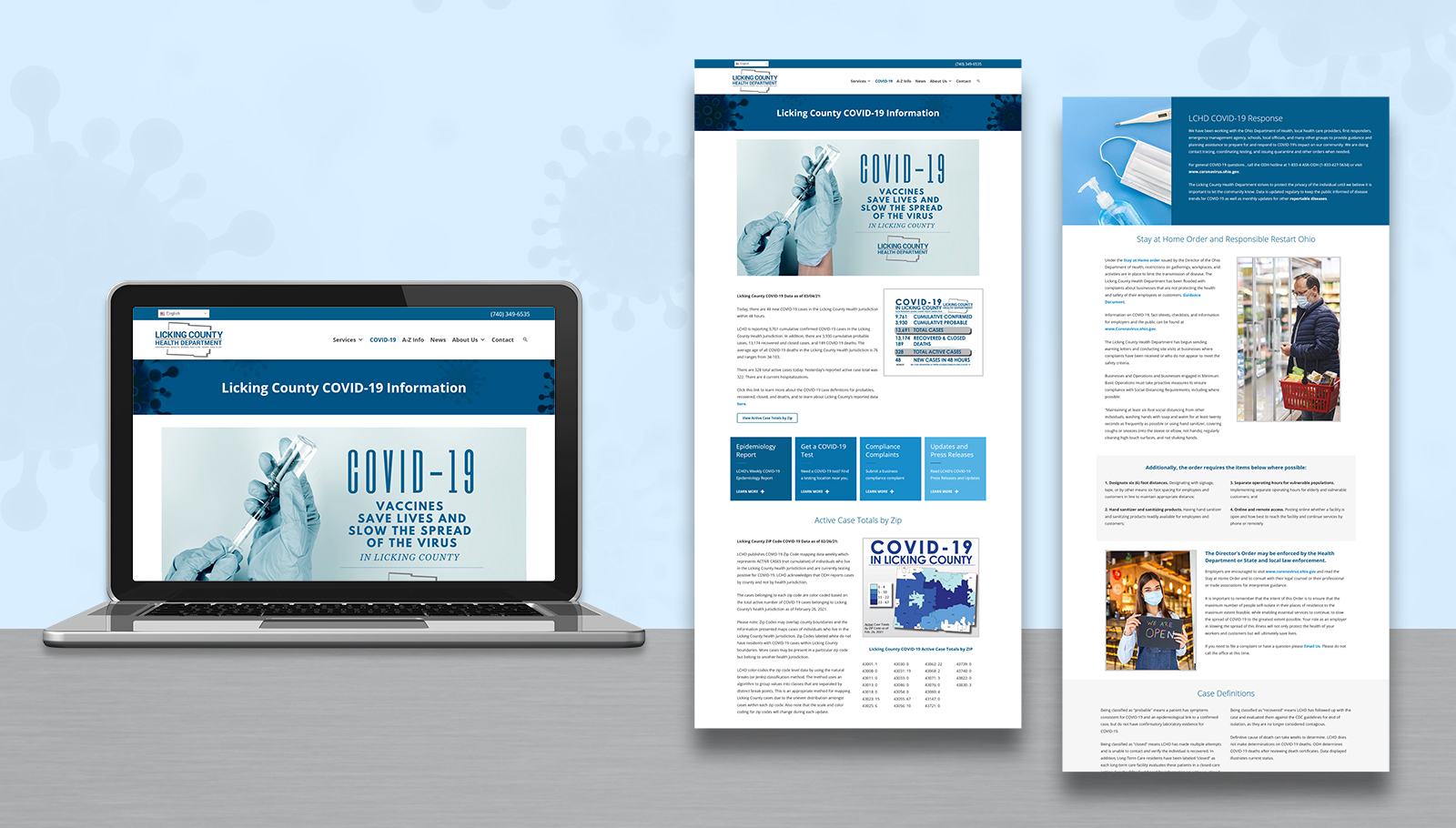 covid-19 landing page design for Licking County Health Department