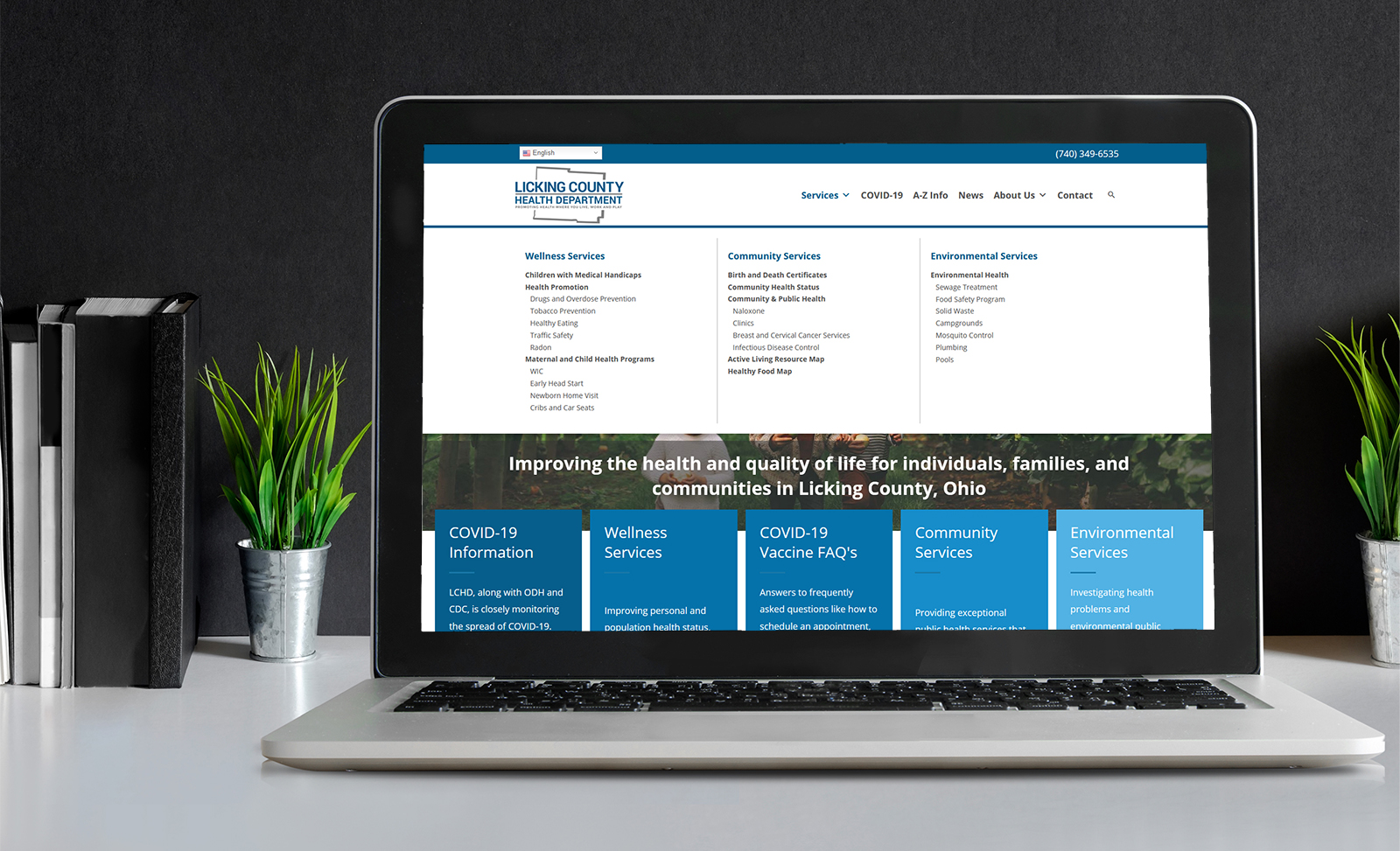 mega menu navigation on licking county health department website