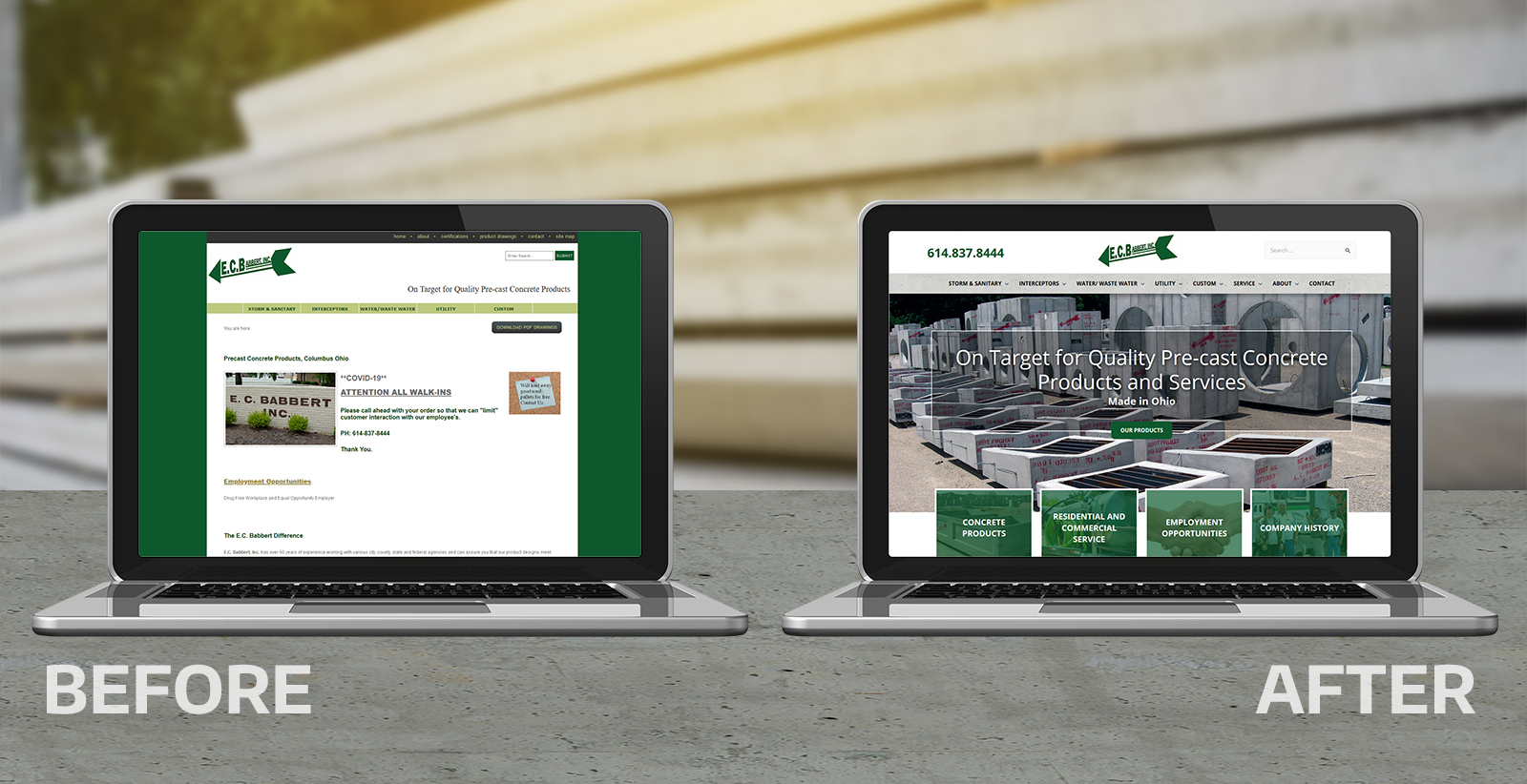 EC Babbert Inc new website design by Robintek before and after