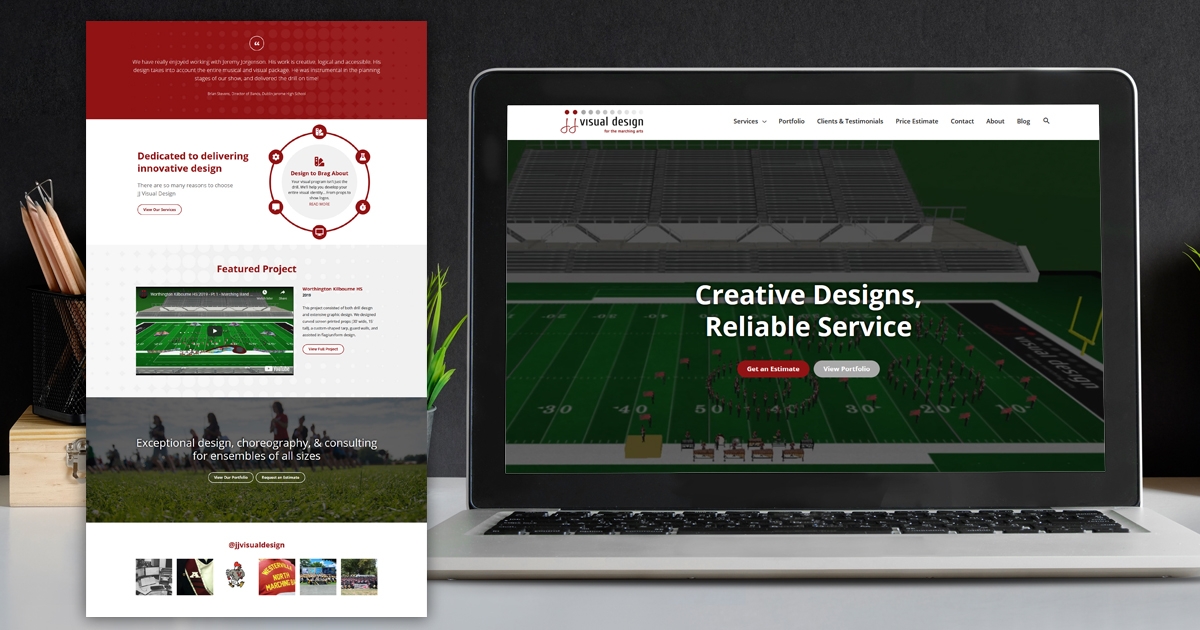 JJ Visual Design website design detail image and on laptop