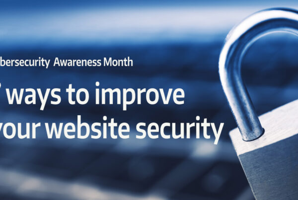 laptop with lock on the keys with text overlay "7 ways to improve your website security"