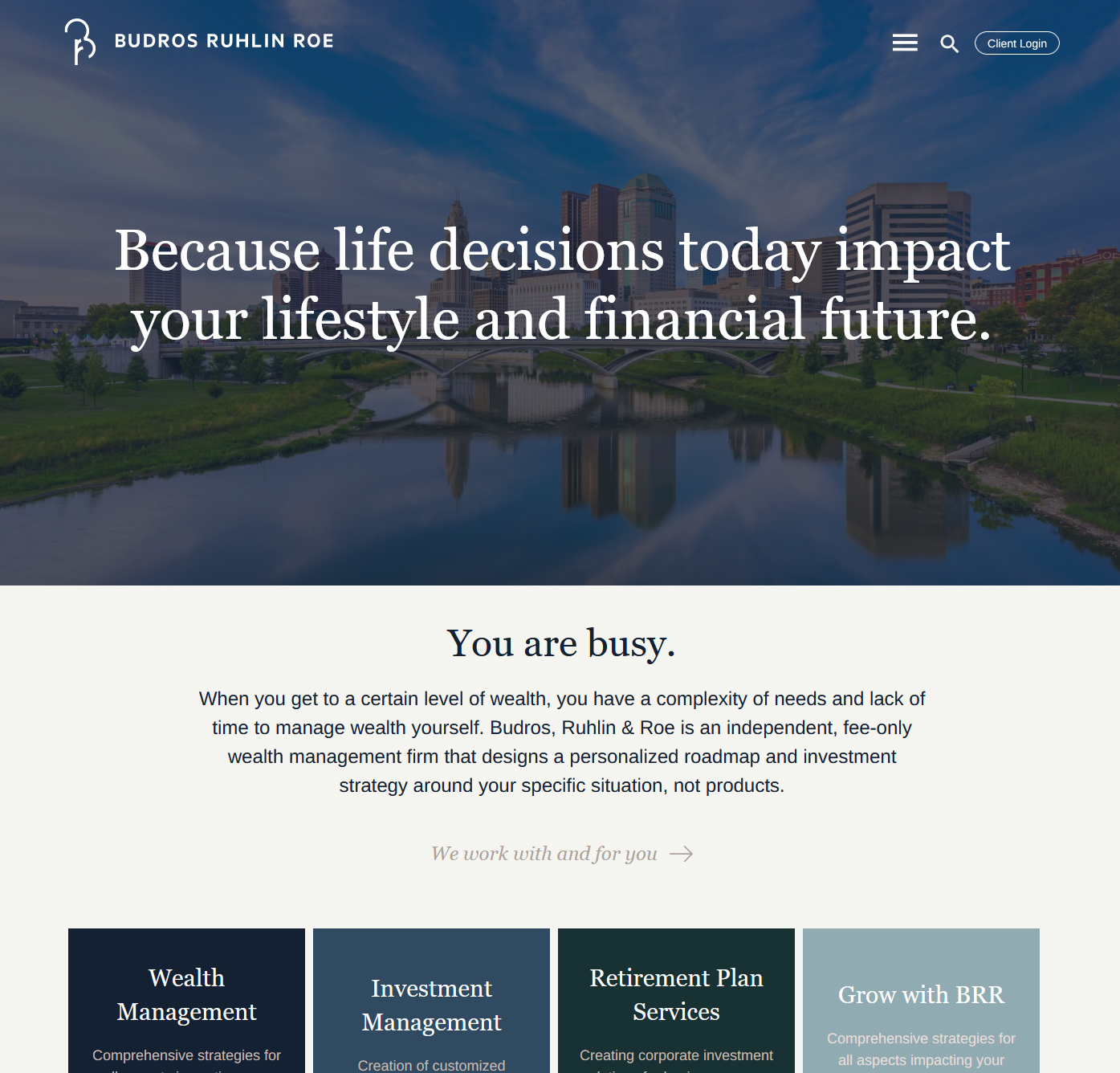 Budros Ruhlin Roe homepage screenshot including background video