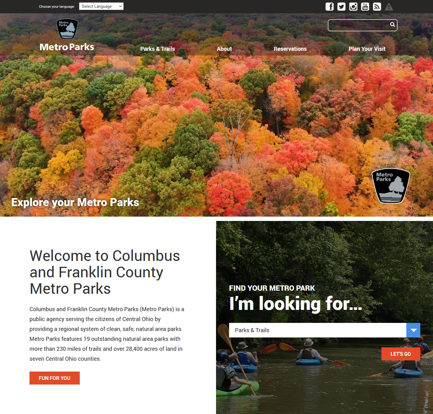 screenshot of the Metroparks website video header