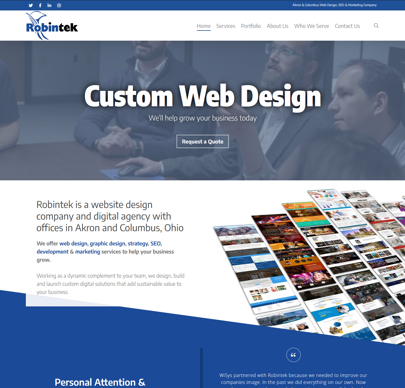 screenshot of the robintek homepage and header background video