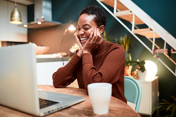 Engaged customer reading blog