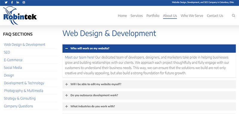 FAQ Page Stay Organized Robintek Columbus Website Design